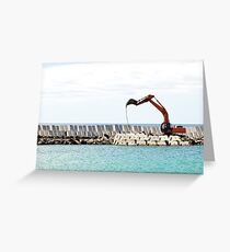 Heavy excavator machine in a pier construction site Greeting Card