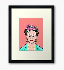 Frida Kahlo ( Coral background ) Framed Print