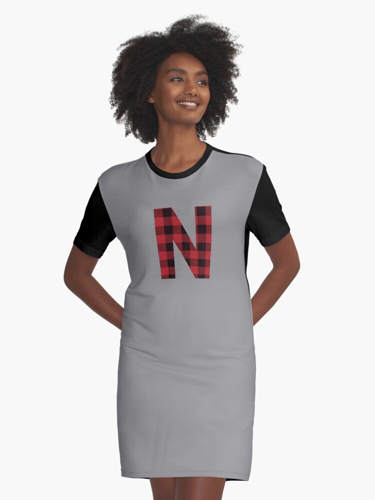 Letter N Red Black Plaid Buffalo Flannel T Shirt Graphic T