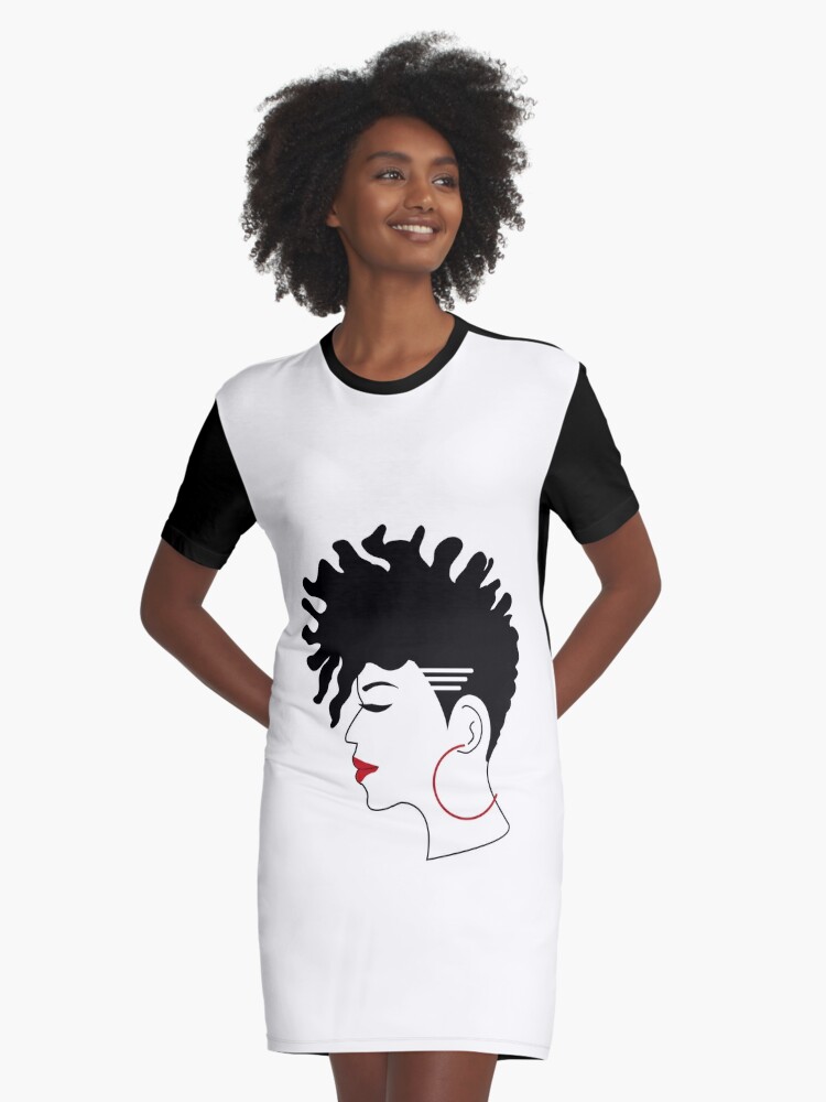 Black Woman Mohawk Frohawk Tapered Shaved Sites Graphic T Shirt Dress By Blackartmatters