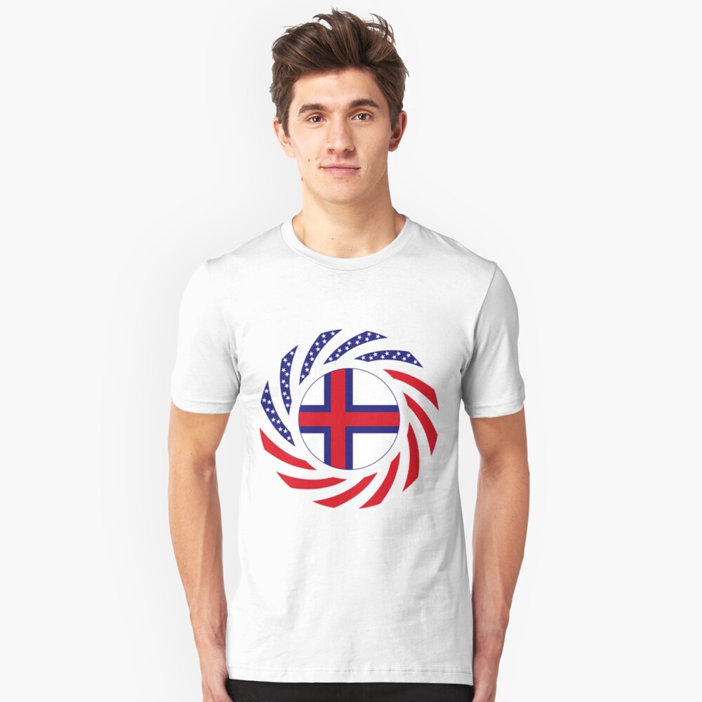 Faroe Islands American Multinational Patriot Flag Series Slim Fit T-Shirt