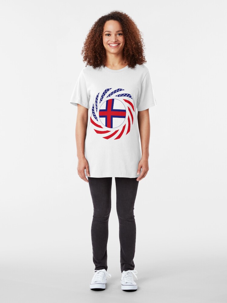 Alternate view of Faroe Islands American Multinational Patriot Flag Series Slim Fit T-Shirt