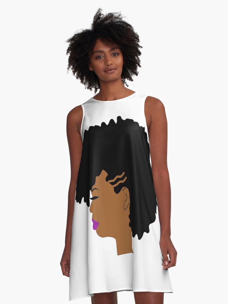 Curly Afro Girl With Shaved Sides Edgy Hairstyle A Line Dress By
