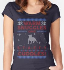 Staffy Ugly Christmas Sweater Women's Fitted Scoop T-Shirt