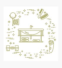 Bathroom: washbasin, razor, mirror and other. Photographic Print