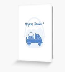 Truck carrying a basket of decorated eggs. Greeting Card