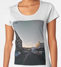 Building, Skyscraper, New York, Manhattan, Street, Pedestrians, Cars, Towers, morning Women's Premium T-Shirt