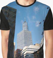 Building, Skyscraper, New York, Manhattan, Street, Pedestrians, Cars, Towers, morning, trees Graphic T-Shirt