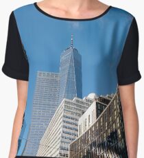 Building, Skyscraper, New York, Manhattan, Street, Pedestrians, Cars, Towers, morning, trees, subway, station Chiffon Top