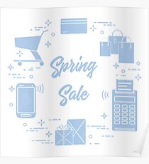 Spring sale. Shopping icons. Poster