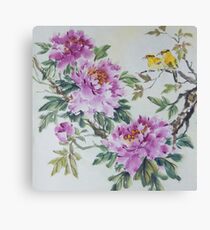 Peony and Yellow Birds Canvas Print