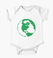TICKLE TEES Pixel Art! Globe Planet Earth One Piece - Short Sleeve