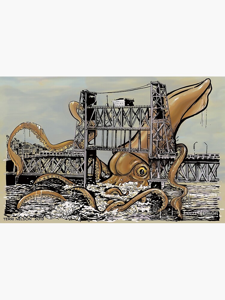 Kraken vs. The Steel Bridge by terridrawsstuff