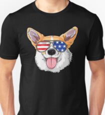 Camiseta ajustada Corgi American Sunglasses camiseta 4 de julio Dog Puppy USA