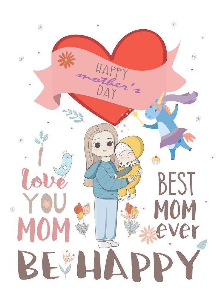 Funny Cute Best Love Mom Gift Unicorn Kids Lover Heart