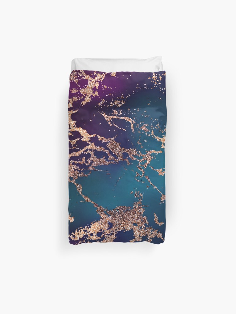 Jewel Tone Rose Gold Marble Turquoise Blue And Purple Duvet