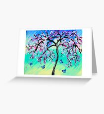 Cherry Blossoms with Aqua Greeting Card