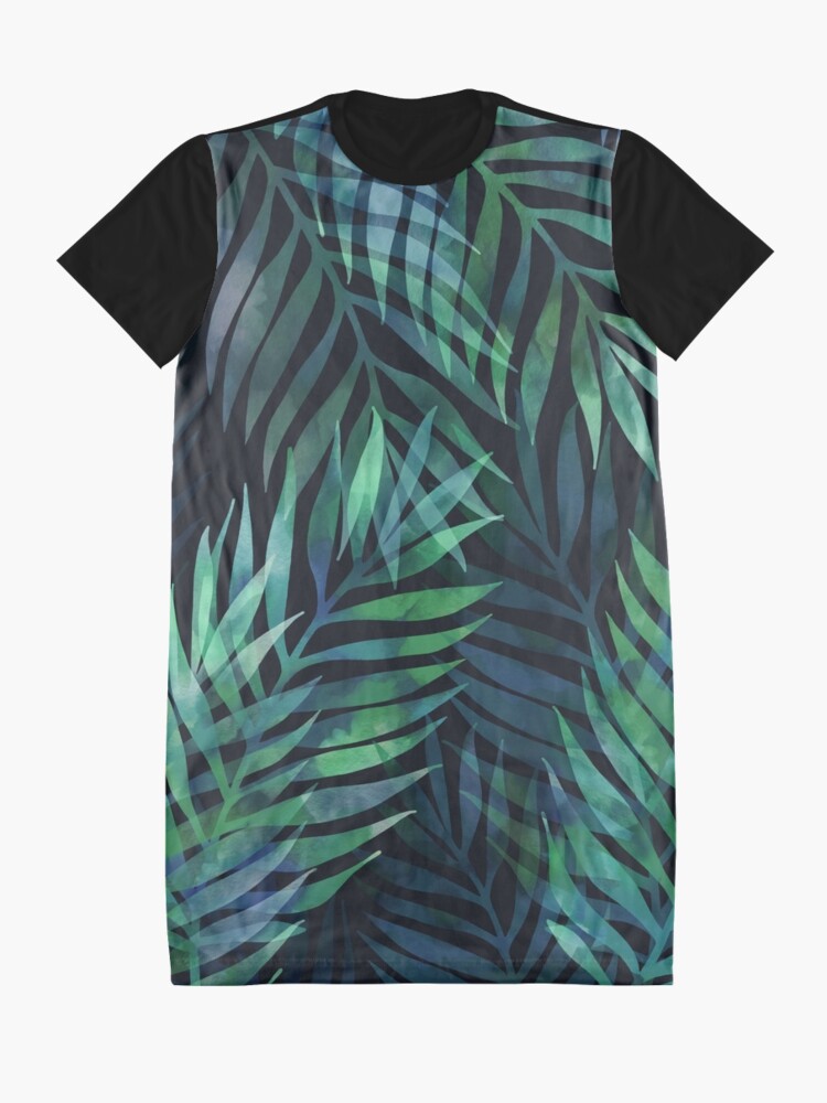 Alternate view of Dark green palms leaves pattern Graphic T-Shirt Dress