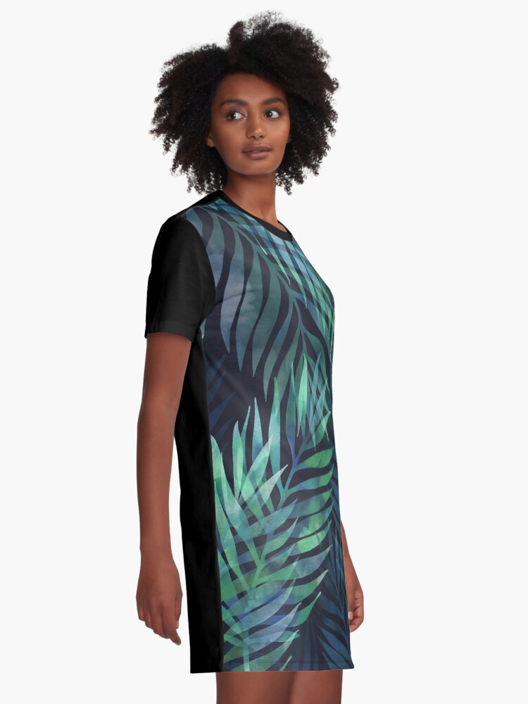 Alternate view of Dark green palms leaves pattern Graphic T-Shirt Dress