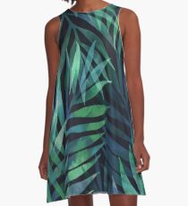 Dark green palms leaves pattern A-Line Dress
