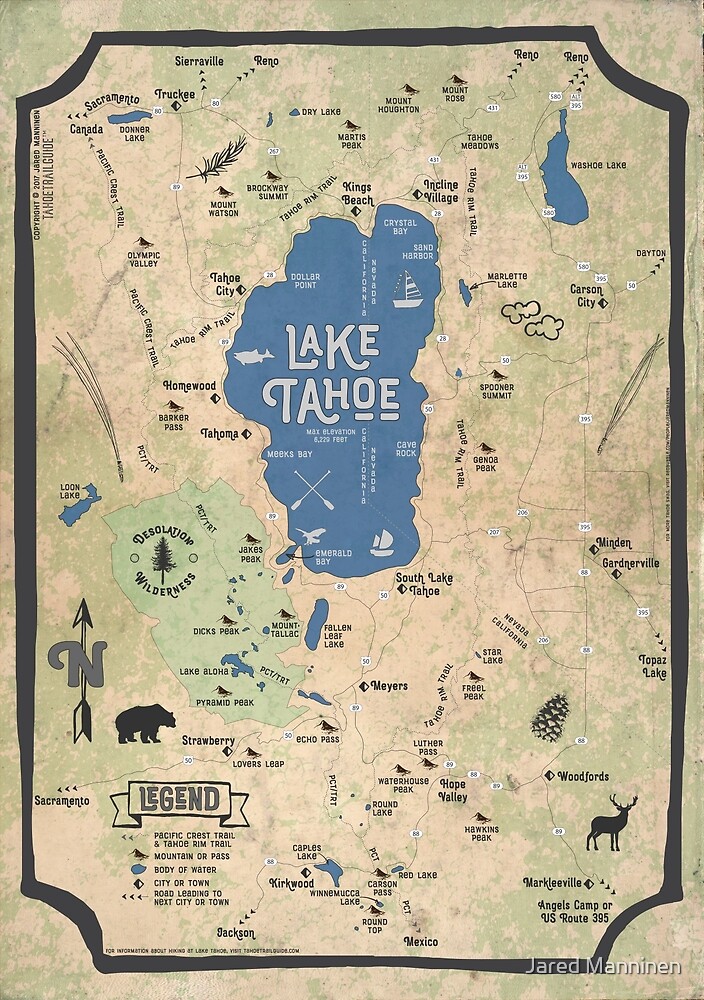 Faux Vintage Map of the Lake Tahoe Region by Jared Manninen