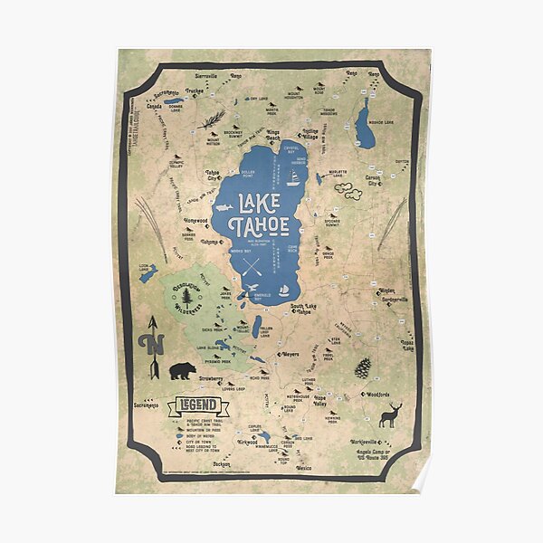 Faux Vintage Map of the Lake Tahoe Region Poster