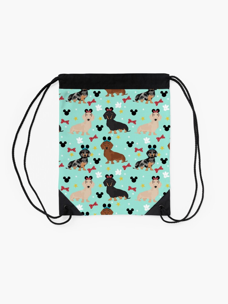 Alternate view of dachshund theme park dog lover vacation wiener dogs Drawstring Bag