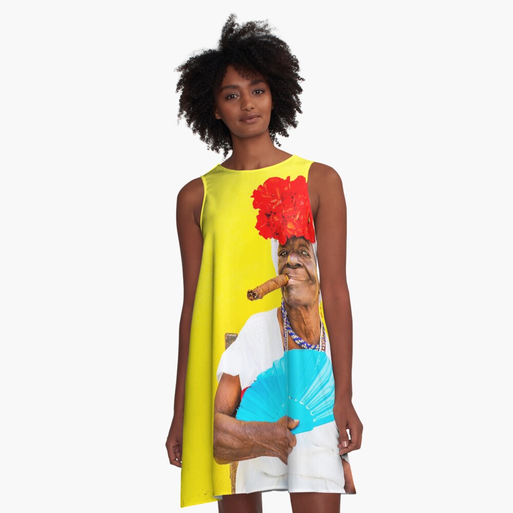 Cuban Woman In Havana With Cigar A-Line Dress