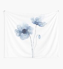 Tela decorativa Amapolas de acuarela azul