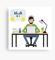 Man sitting at table and working on laptop. Canvas Print
