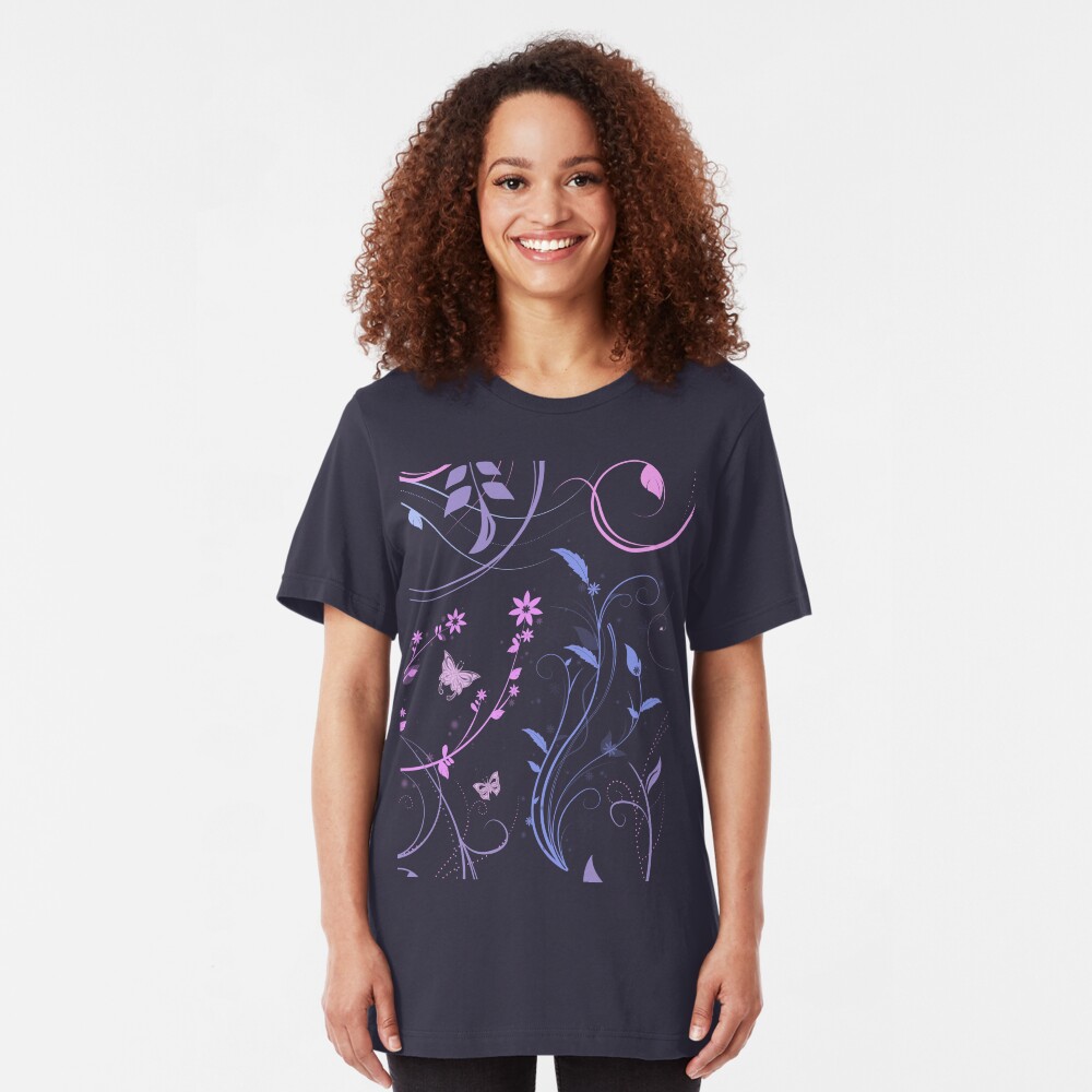 Floral Swirls and Butterflies Slim Fit T-Shirt