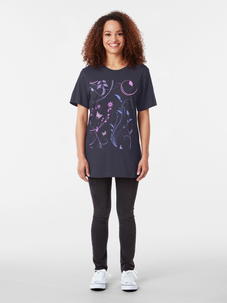 Alternate view of Floral Swirls and Butterflies Slim Fit T-Shirt