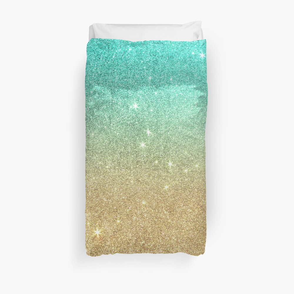 Aqua teal abstract gold ombre glitter Duvet Cover