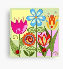 Whimsical flowers and Ladybugs Canvas Print
