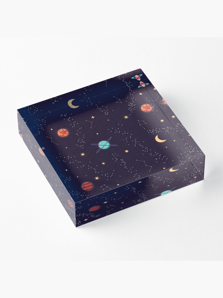 Alternate view of Universe with planets and stars seamless pattern, cosmos starry night sky, vector illustration Acrylic Block