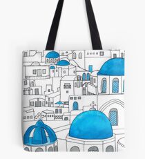 Santorini blaues und weißes Paradies Tote Bag