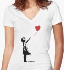 Banksy - Girl Red Balloon Women's Fitted V-Neck T-Shirt