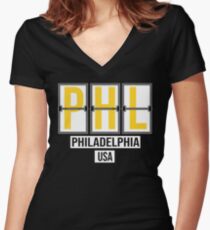 PHL - Philadelphia Airport Code Souvenir or Gift Shirt Women's Fitted V-Neck T-Shirt
