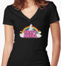 HEAVY METAL! (Funny Unicorn / Rainbow Mosh Parody Design) Women's Fitted V-Neck T-Shirt