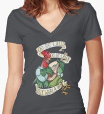 Alan-A-Dale Rooster : OO-De-Lally Golly What A Day Tattoo Watercolor Painting Robin Hood Women's Fitted V-Neck T-Shirt