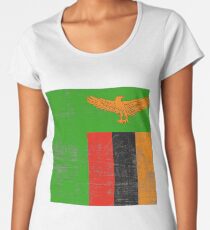 Verkratzt Republik Sambia Flagge Premium Rundhals-Shirt