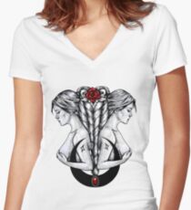 Zwillinge Tailliertes T-Shirt mit V-Ausschnitt