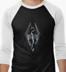 Skyrim Logo - Iron Embossed in Granite Men's Baseball ¾ T-Shirt