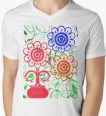 Retro Flowers with Swirls Men's V-Neck T-Shirt