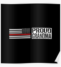 Firefighter: Proud Grandma (Black Flag, Red Line) Poster