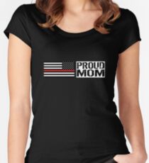 Firefighter: Proud Mom (Black Flag, Red Line) Women's Fitted Scoop T-Shirt