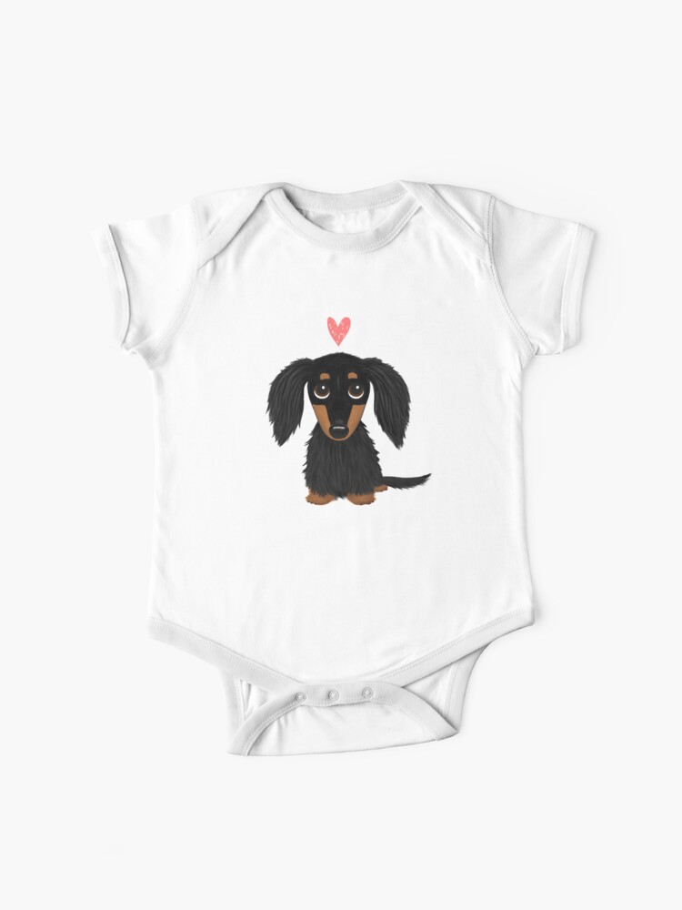 Black And Tan Longhaired Dachshund Cartoon Dog With Heart Baby
