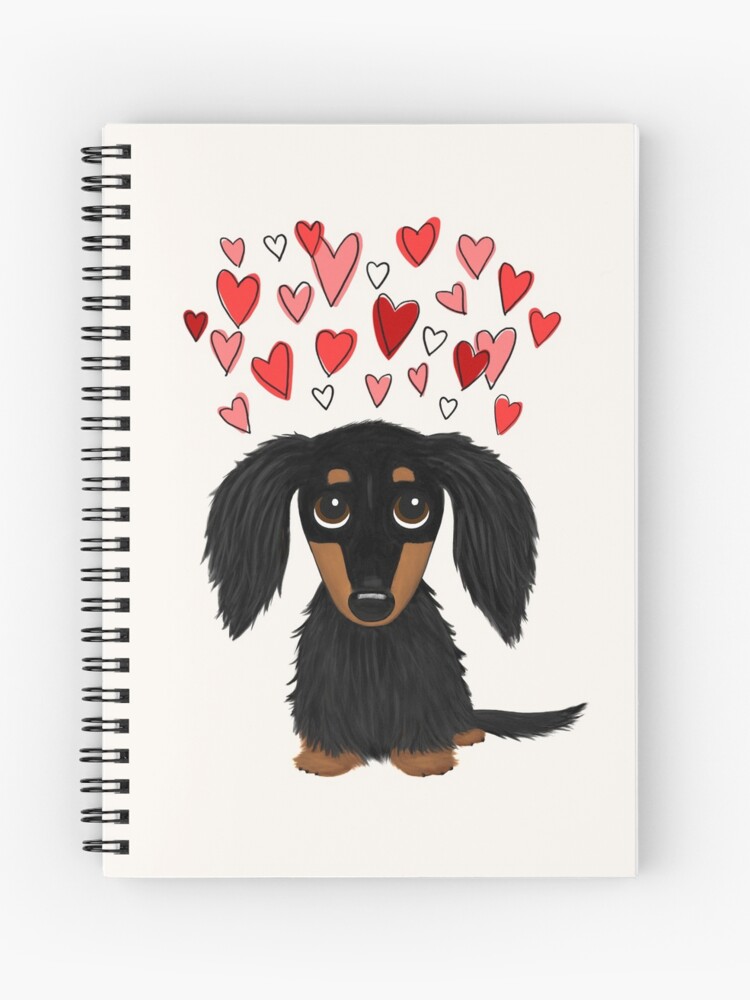 Black And Tan Longhaired Dachshund With Hearts Spiral Notebook By