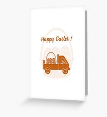 Truck carrying a basket of decorated eggs. Greeting Card