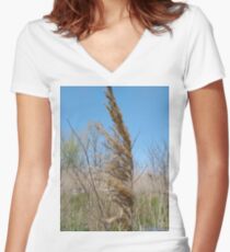 Happiness, Building, Skyscraper, New York, Manhattan, Street, Pedestrians, Cars, Towers, morning, trees, subway, station, Spring, flowers, Brooklyn, nature Women's Fitted V-Neck T-Shirt